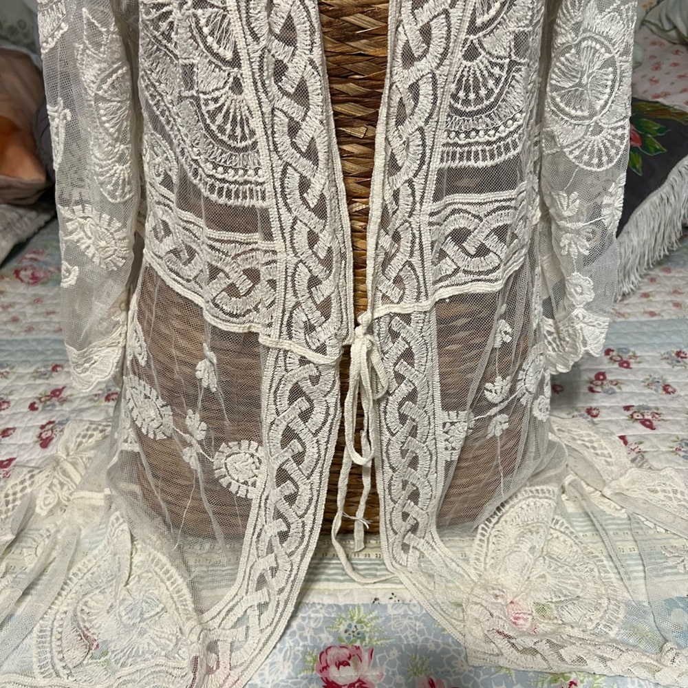 Rebellion Cream Lace Embroidered Duster Kimono